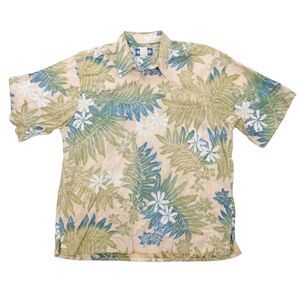 Reyn Spooner Shirt Men Large Leaves Floral Phil Edwards 1/2 Button Reverse Print